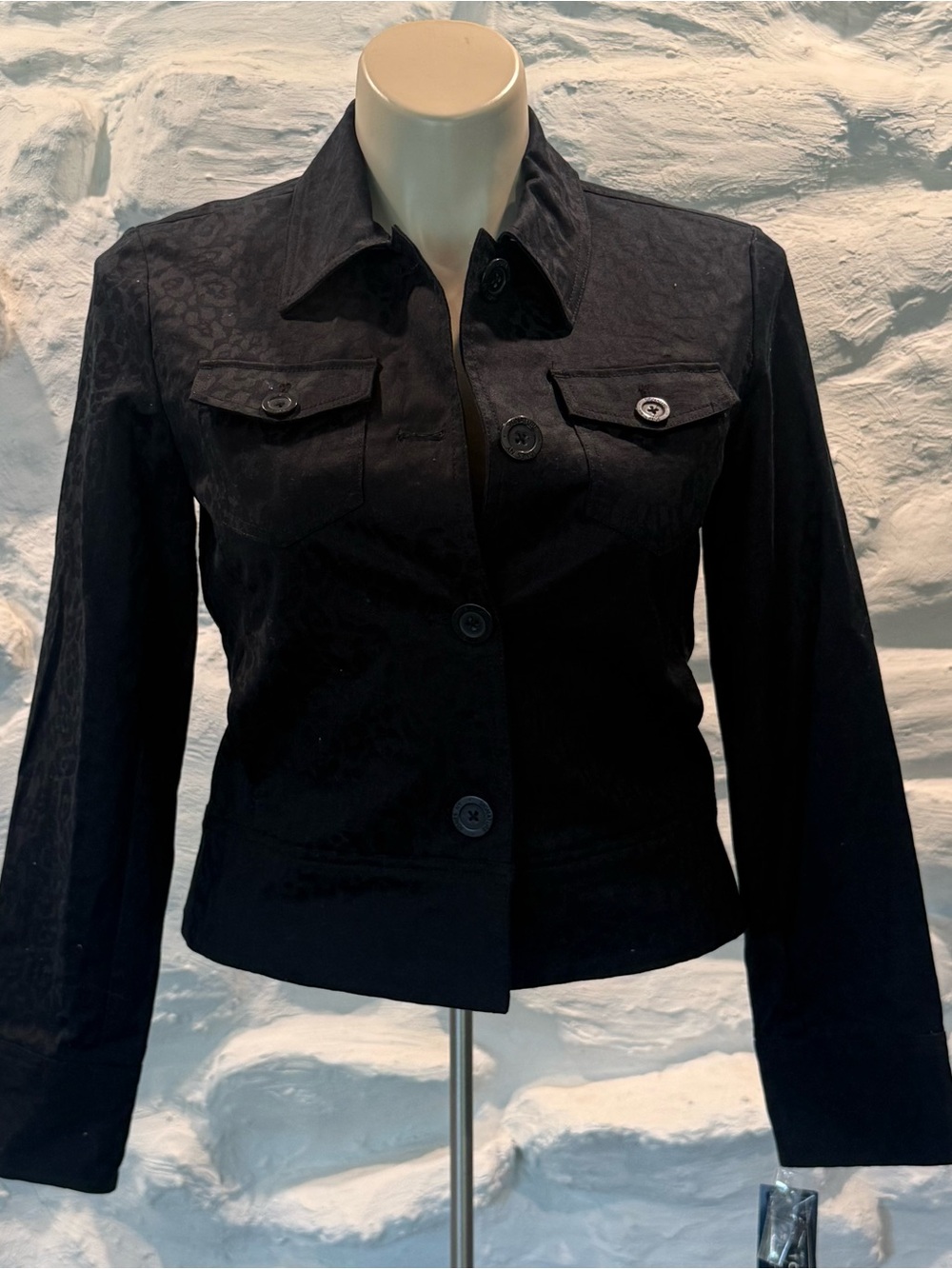 NWT Jones New York Black Leopard Print Black Women's Button-Front Jacket Medium